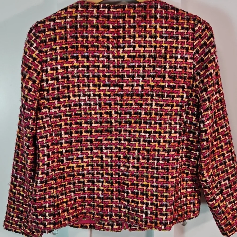 Chico's Pink Blazer with Geometric Pattern and Standard Collar